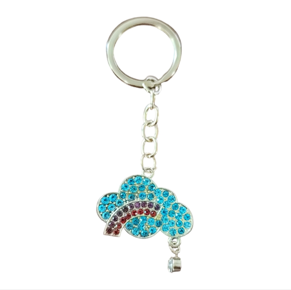 Rainbow Rhinestone Gold Toned Keychain Keyholder